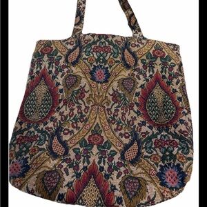Vintage Kenneth Cole Tapestry Tote Bag Floral Pattern Shoulder Bag 90s